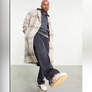 HOLD4XJ-NWT- WOOL OVERCOAT SZ-L OVERSIZED FIT in PLAID ECRU